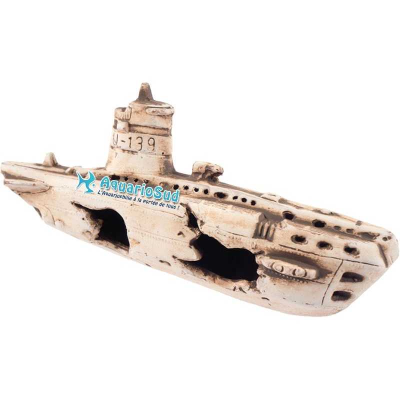 Epave sous-marin de 25x11x8cm - Décor céramique aquarium