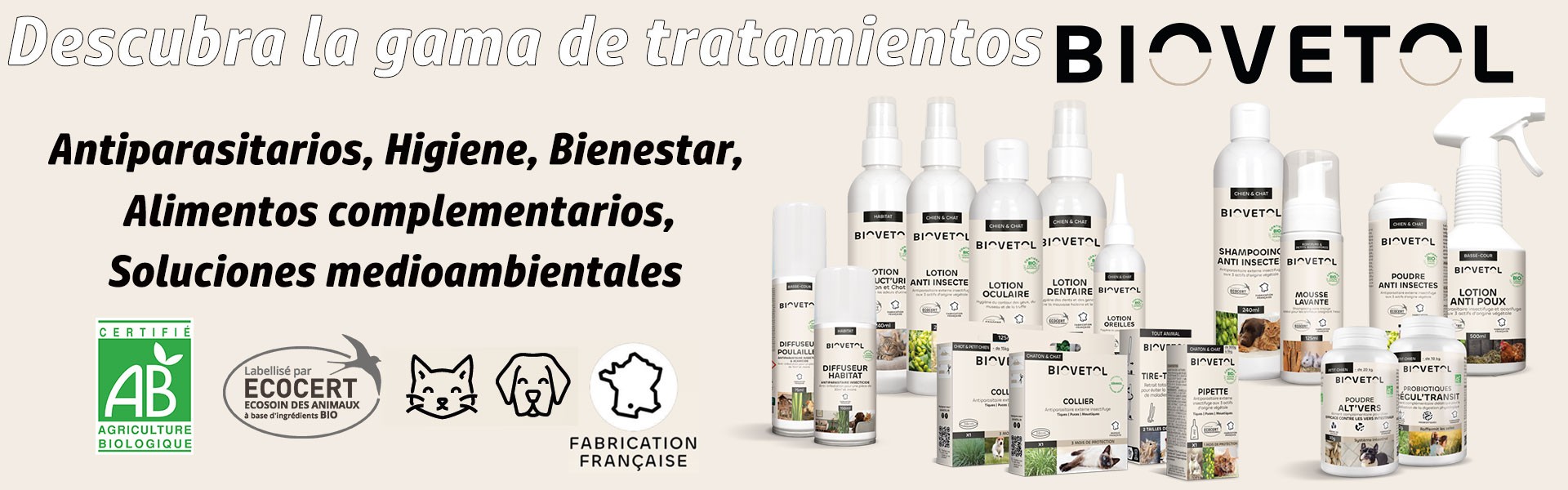 Gama de productos para el cuidado de perros con certificación Ecocert